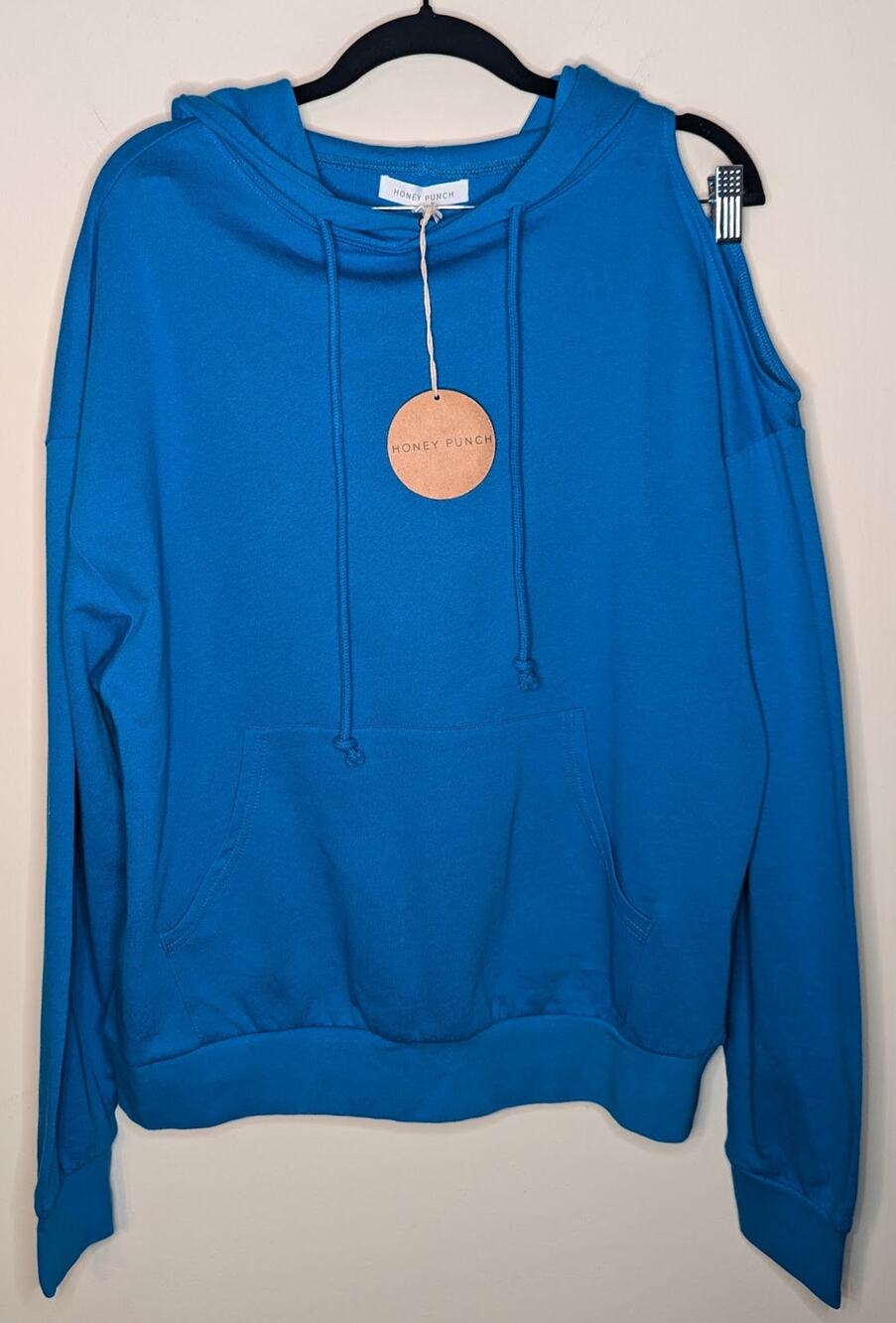 Rare Honey Punch Women's Size Small One Off Cold Shoulder Hoodie Sweatshirt Blue